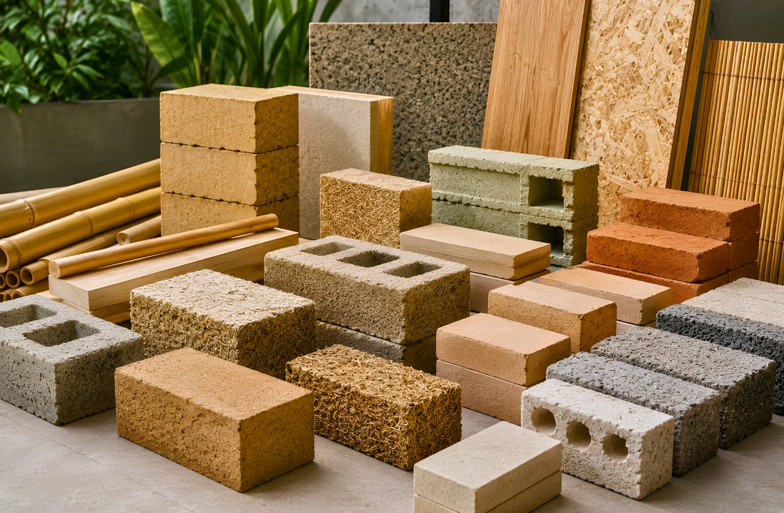 Eco bricks and blocks made from organic fiber
